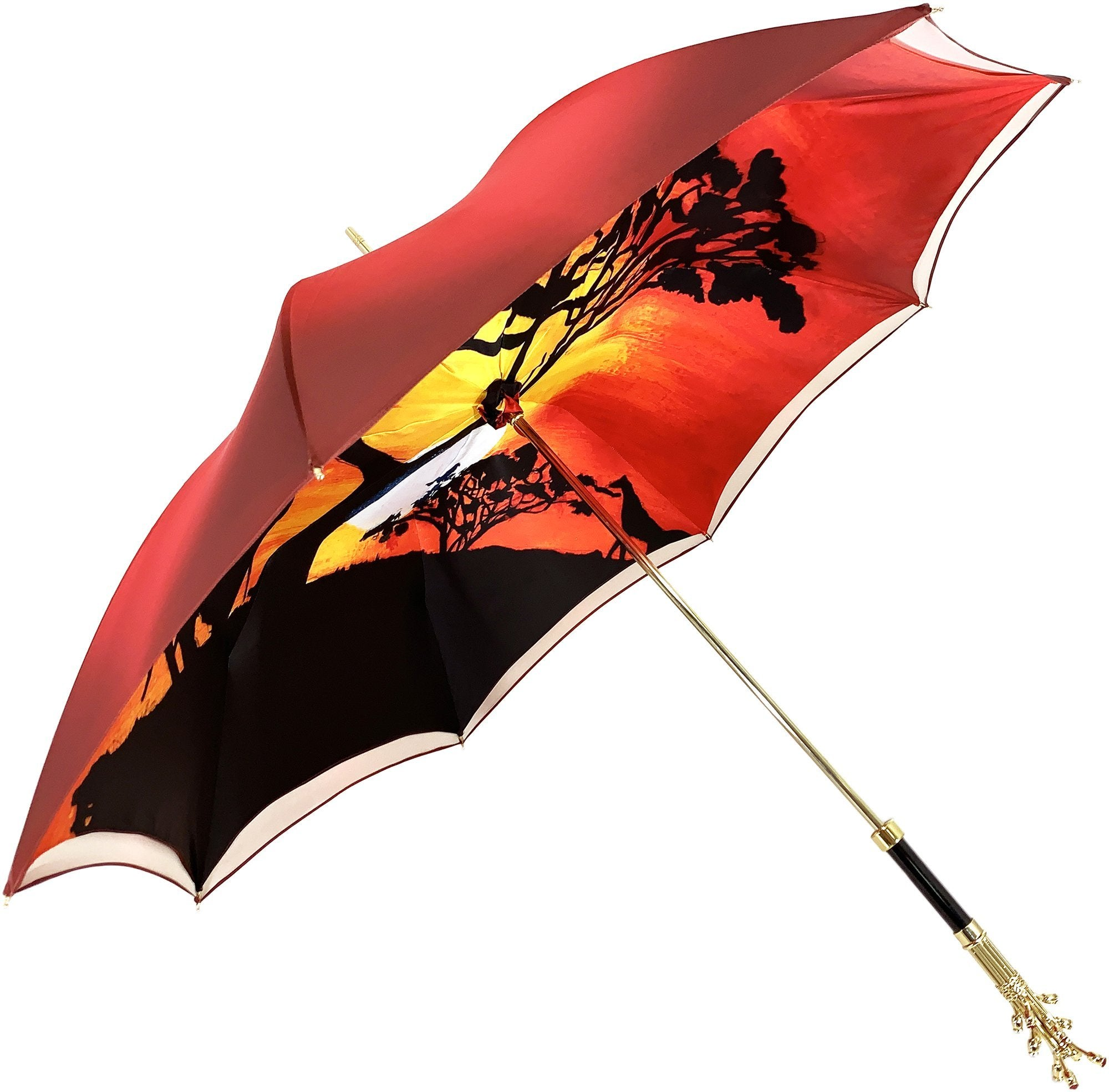 Handmade Double Cloth Umbrella – Luxury Red Satin with Swarovski Crystal Handle