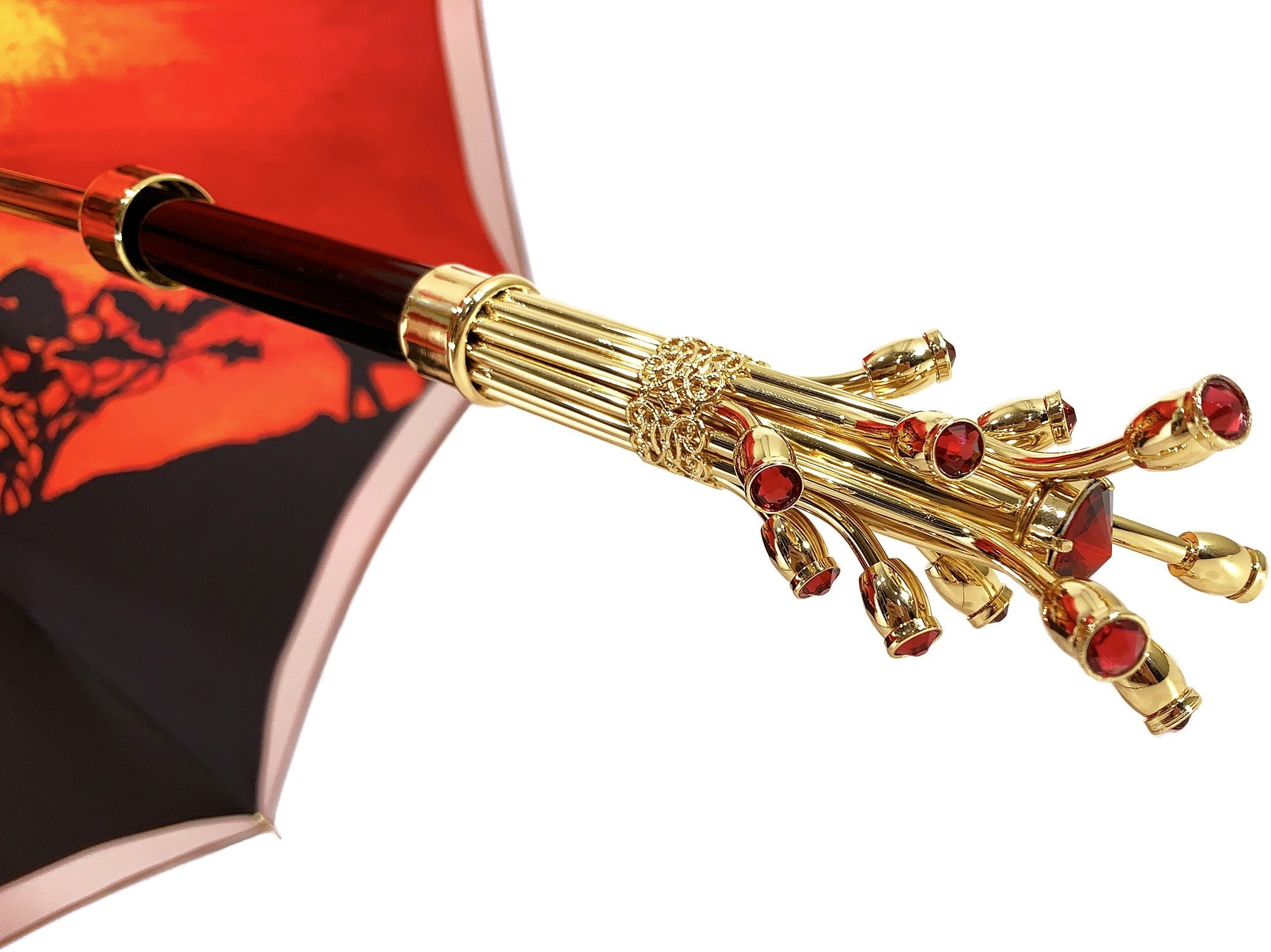 Handmade Double Cloth Umbrella – Luxury Red Satin with Swarovski Crystal Handle