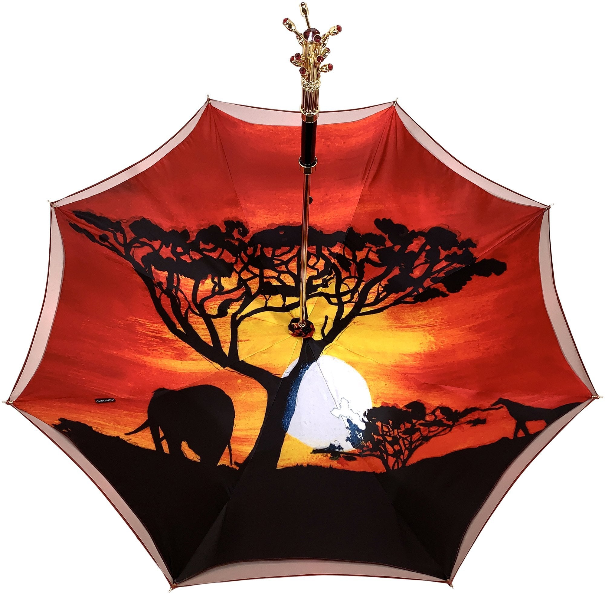 Handmade Double Cloth Umbrella – Luxury Red Satin with Swarovski Crystal Handle