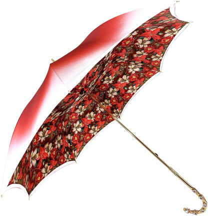 Designer Red Umbrella – Handmade Italian Luxury Satin With 24K Gold Handle
