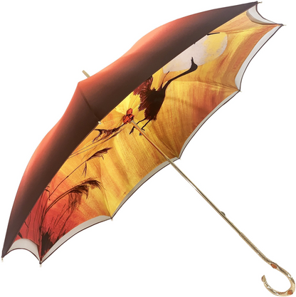 Handmade Luxury Umbrella – Herons In Flight Design | Elegant Orange Black Gradient
