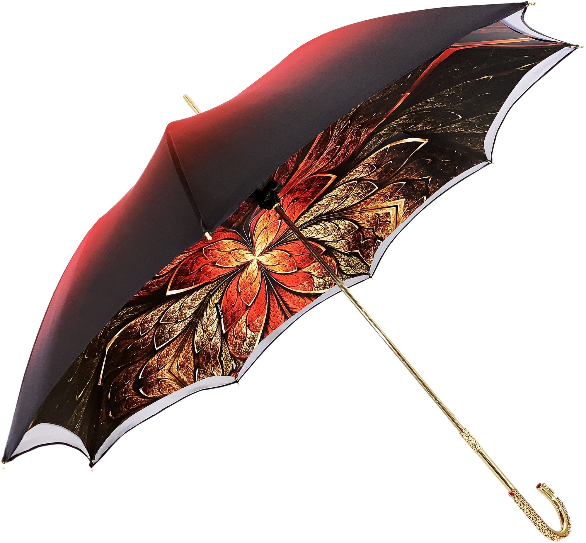 Luxury Ladies Umbrella – Handcrafted Double Canopy Red Gradient with Swarovski Crystal Handle