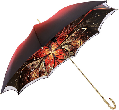 Luxury Ladies Umbrella – Handcrafted Double Canopy Red Gradient with Swarovski Crystal Handle
