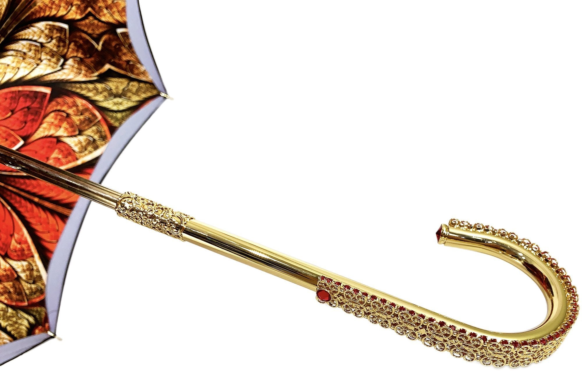 Luxury Ladies Umbrella – Handcrafted Double Canopy Red Gradient with Swarovski Crystal Handle