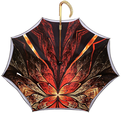 Luxury Ladies Umbrella – Handcrafted Double Canopy Red Gradient with Swarovski Crystal Handle