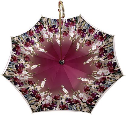 Luxury Poppies Umbrella – Handmade Italian Double Canopy With Gold Plated Handle