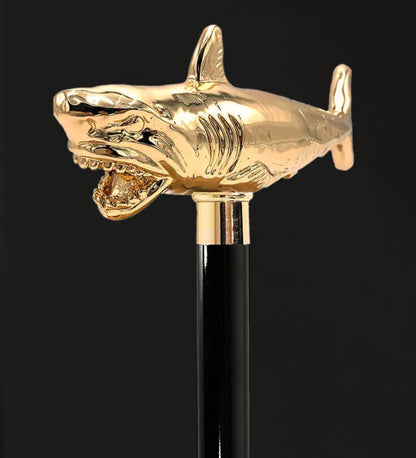 Shark Walking Cane – Limited Edition 24K Gold Plated Luxury Stick With Crystal Handle