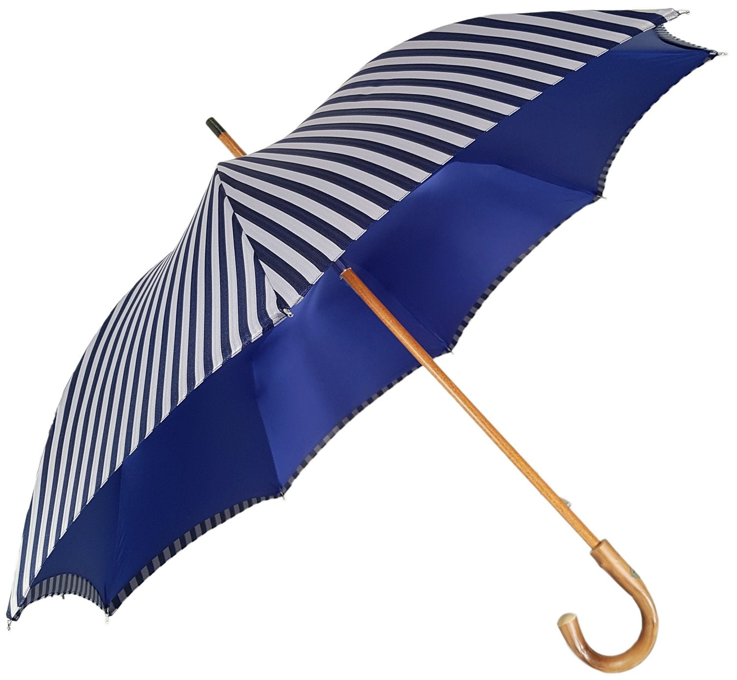 Men's Double Canopy Umbrella – Blue Striped Jacquard Fabric, Wind Resistant Rain Gear
