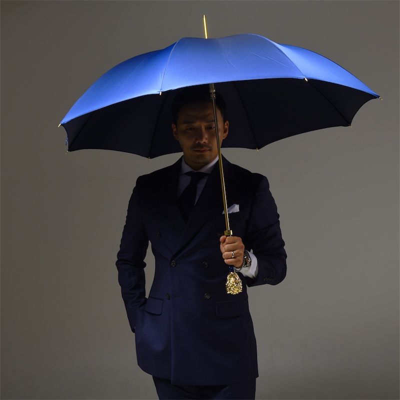 Blue Luxury Umbrella – Italian Handmade Automatic Open Umbrella with Lion Handle
