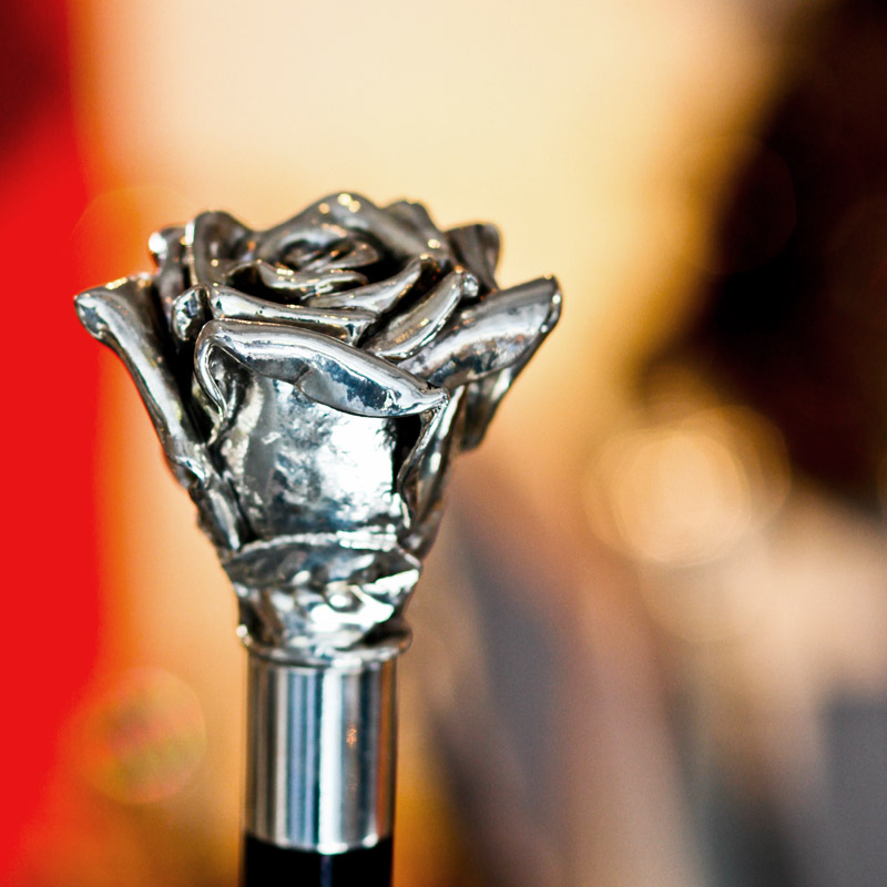 Luxury Walking Cane - Handmade Silver-Plated Handle Rose | Italian Craftsmanship