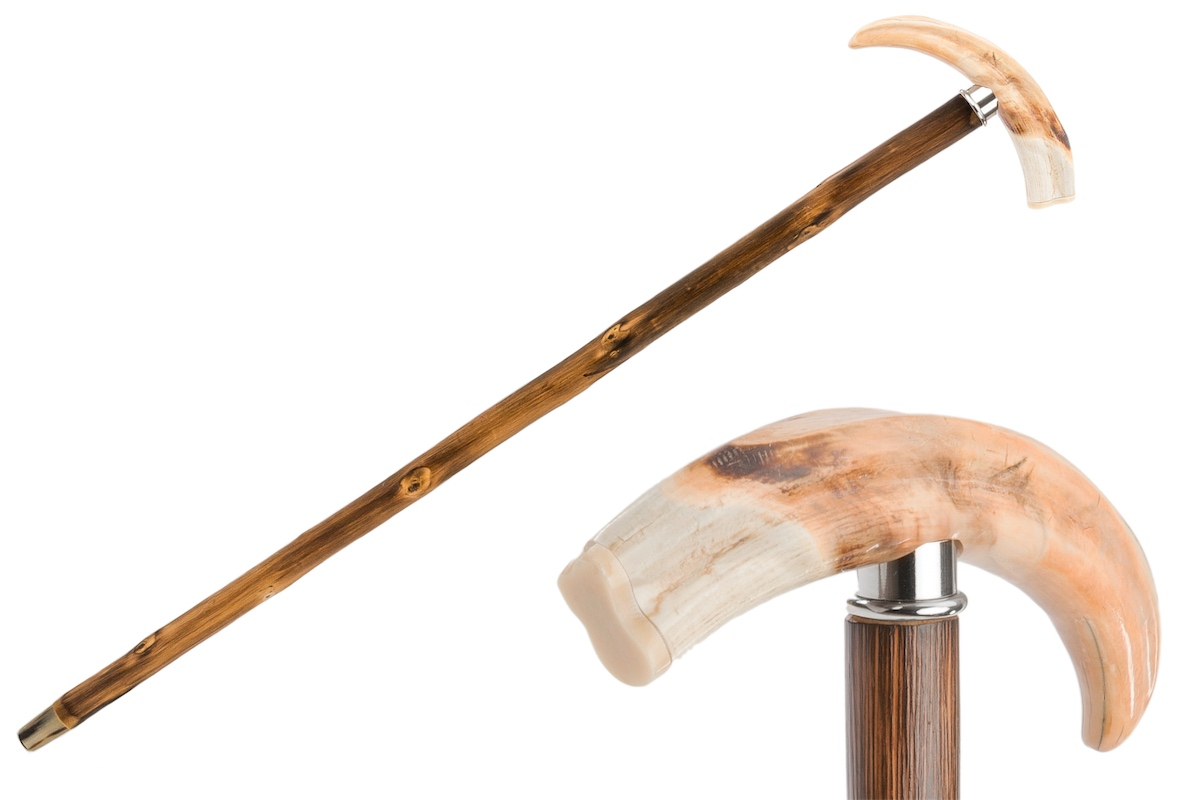 Luxury Walking Cane – Handmade Congo Wood Shaft with Warthog Horn Handle & Rubber Tip