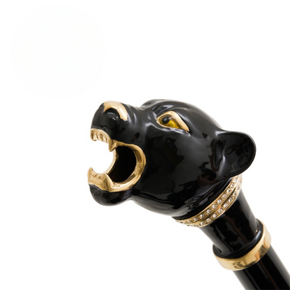 Luxury Walking Cane – Handmade Black Panther Cane with Brass Handle & Polished Wood Shaft