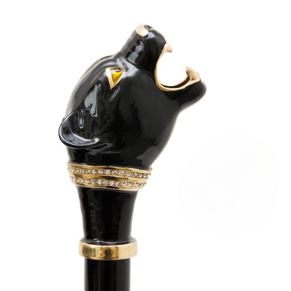 Luxury Walking Cane – Handmade Black Panther Cane with Brass Handle & Polished Wood Shaft