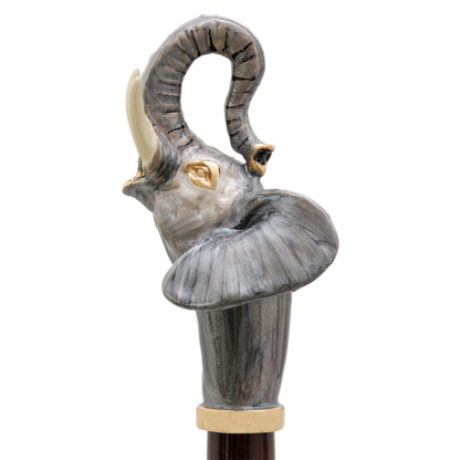 Luxury Walking Cane – Handmade Italian Wooden Cane with Enameled Brass Elephant Head Handle