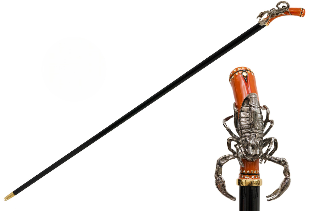 Luxury Walking Cane – Handmade Italian Scorpion Cane Handle | Durable Wood Shaft