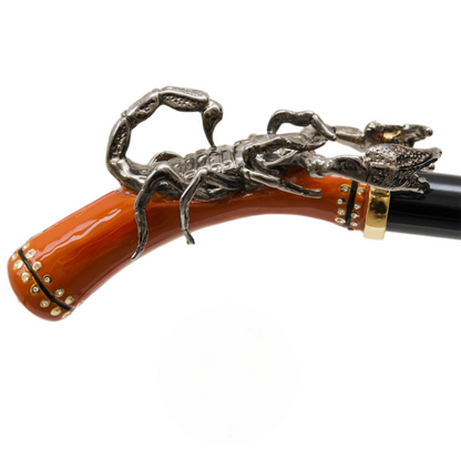 Luxury Walking Cane – Handmade Italian Scorpion Cane Handle | Durable Wood Shaft