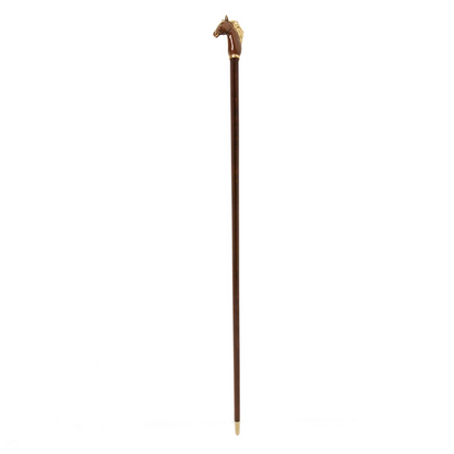 Luxury Walking Cane – Handmade Brown Horse Cane with Enameled Brass Handle