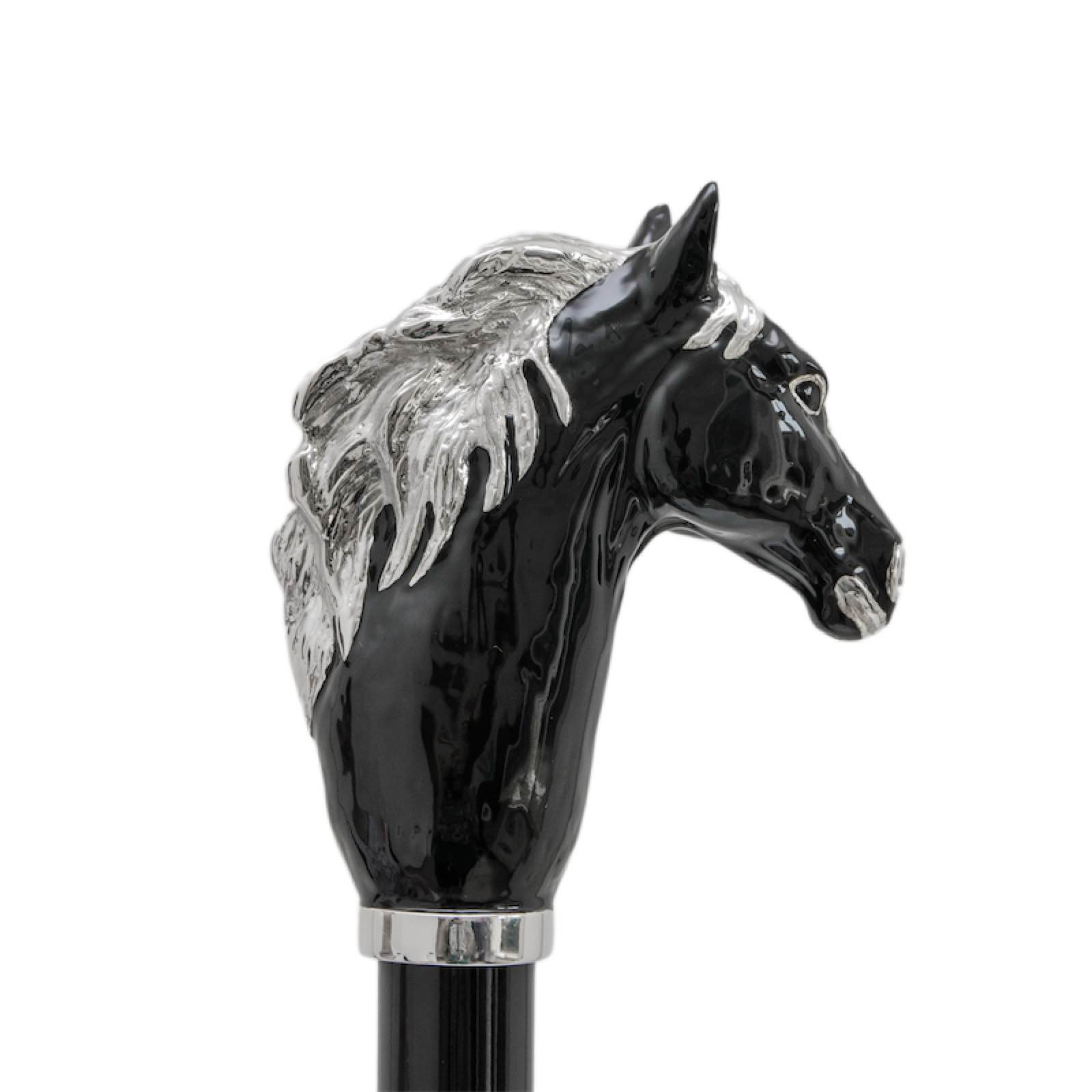 Luxury Walking Cane – Handmade Black Horse Cane With Enameled Brass Handle