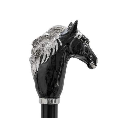 Luxury Walking Cane – Handmade Black Horse Cane With Enameled Brass Handle