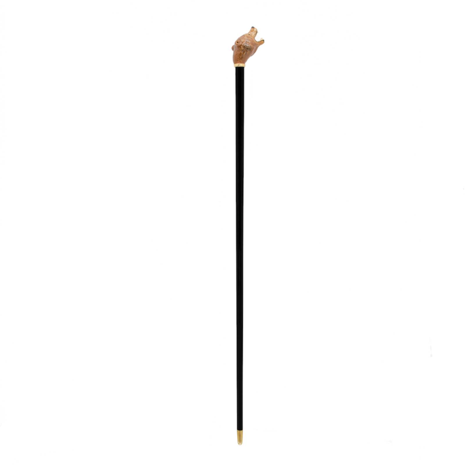 Luxury Walking Cane – Handmade Brown Bear Cane with Enameled Brass Handle & Polished Wood Shaft