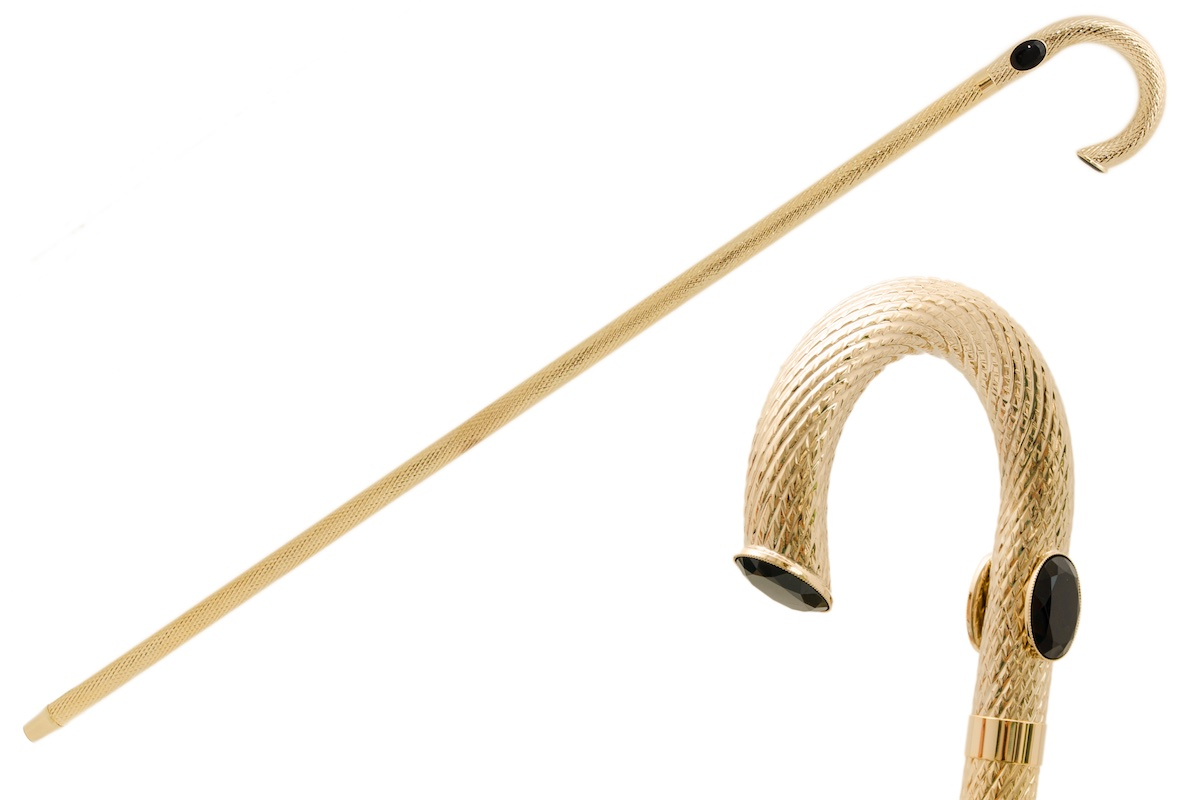 Precious Brass Walking Cane – Handmade Italian Luxury Stick with Jeweled Handle