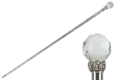Luxury Walking Cane – Handmade Crystal Ball Handle with Silver Shaft, Brass Tip