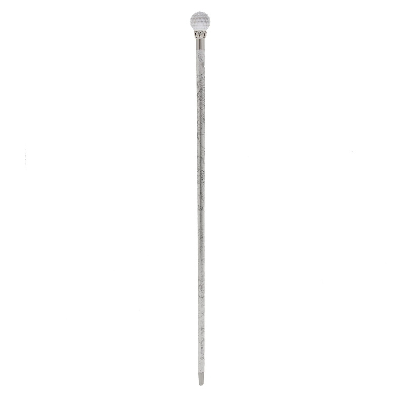Luxury Walking Cane – Handmade Crystal Ball Handle with Silver Shaft, Brass Tip