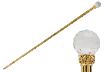 Luxury Walking Cane - Handmade Crystal Ball Cane with Gold Shaft & Rubber Tip