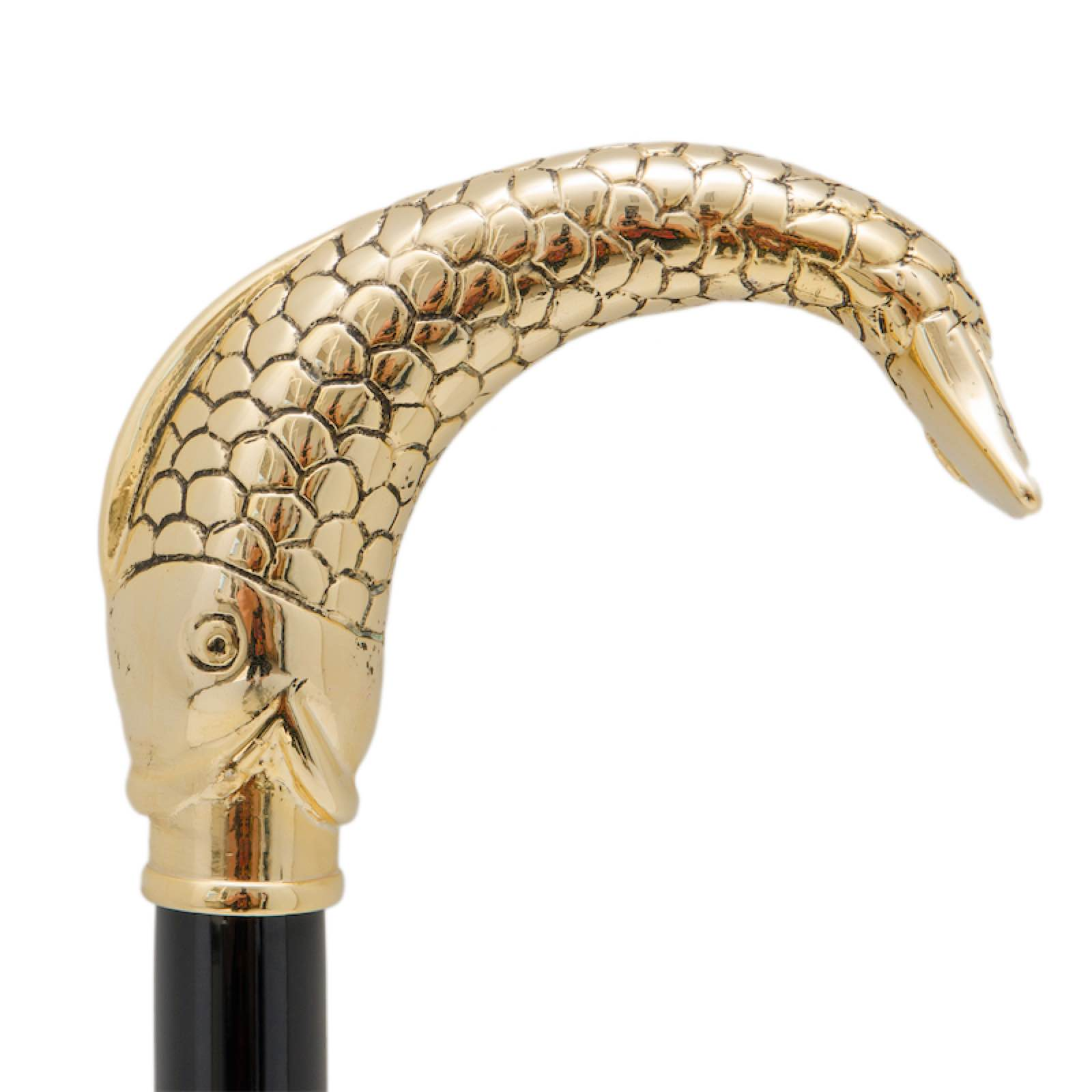 Golden Fish Walking Cane – Handmade Italian Designer Cane With Brass Tip