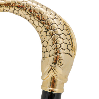 Golden Fish Walking Cane – Handmade Italian Designer Cane With Brass Tip