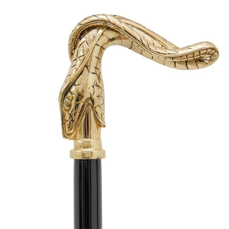 Golden Snake Cane – Luxury Handmade Walking Stick with Brass Tip & Wood Shaft