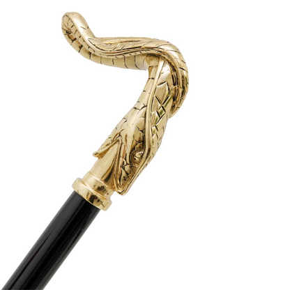 Golden Snake Cane – Luxury Handmade Walking Stick with Brass Tip & Wood Shaft
