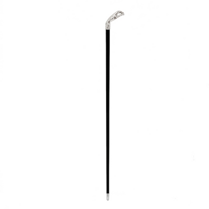 Silver Greyhound Cane – Handmade Italian Designer Walking Stick With Polished Wood Shaft