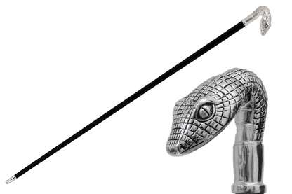 Luxury Walking Cane – Handmade Snake Head Cane with Metal Handle & Brass Tip