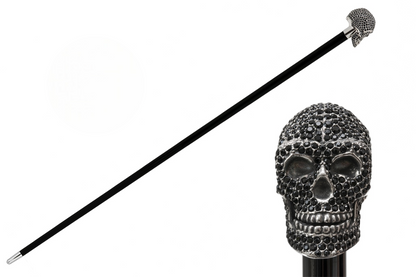 Luxury Walking Cane – Black Swarovski Skull Handle, Handmade Italian Designer Stick