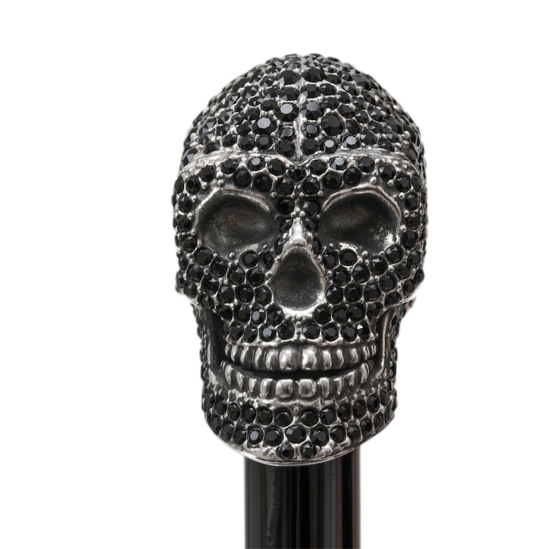 Luxury Walking Cane – Black Swarovski Skull Handle, Handmade Italian Designer Stick