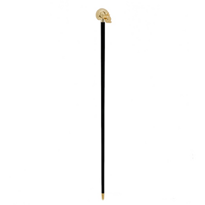 Luxury Walking Cane - Handmade Gold Skull Handle, Polished Wood Shaft, Brass Tip