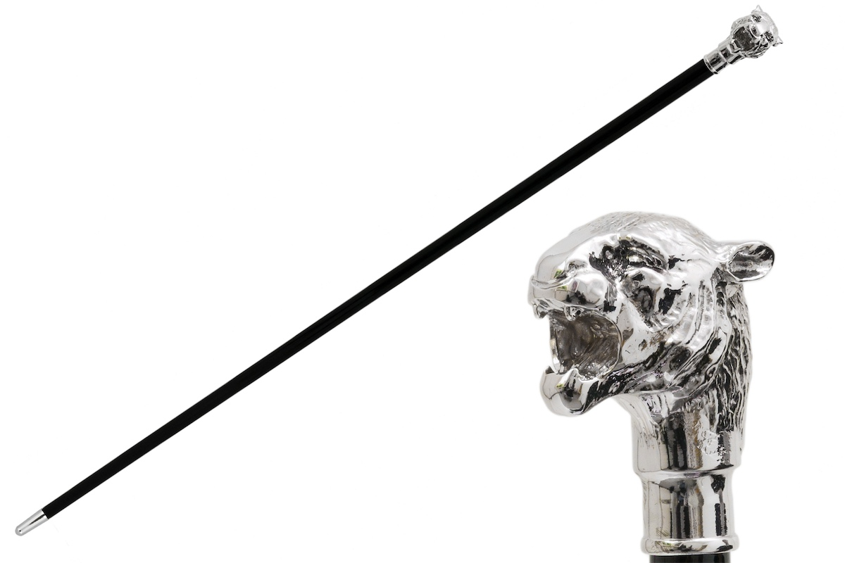 Luxury Walking Cane – Handmade Silver Tiger Cane with Metal Tiger Head Handle