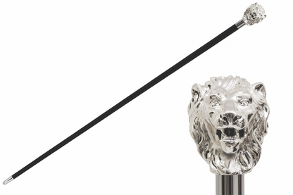 Luxury Walking Cane - Handmade Silver Lion Cane with Polished Wood Shaft & Brass End