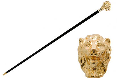 Luxury Walking Cane – Handmade Lion Head Cane Handle with Polished Wood Shaft
