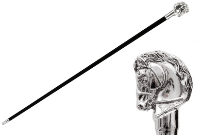 Luxury Walking Cane – Handmade Silver Horse Cane with Metal Horse Head Handle