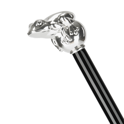 Silver Frog Walking Cane - Handmade Luxury Cane with Polished Wood Shaft & Silver-Plated Handle