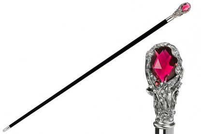 Luxury Walking Cane – Red Gem Artisan Cane with Crystal Brass Handle & Polished Wood Shaft