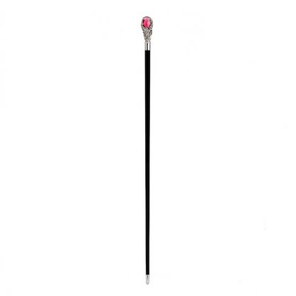 Luxury Walking Cane – Red Gem Artisan Cane with Crystal Brass Handle & Polished Wood Shaft