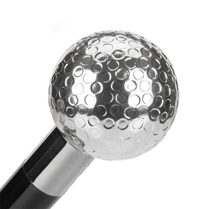 Luxury Walking Cane - Handmade Golf Ball Cane with Silver-Plated Handle & Durable Wood Shaft