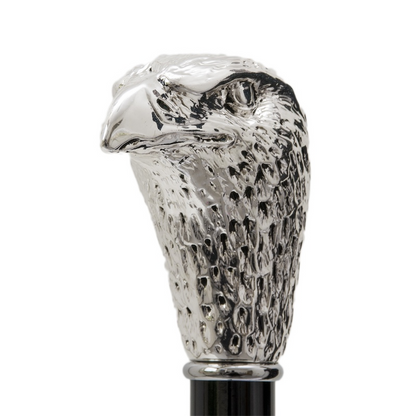 Luxury Walking Cane – Handmade Silver Eagle Cane with Polished Wood Shaft & Brass Rubber Tip