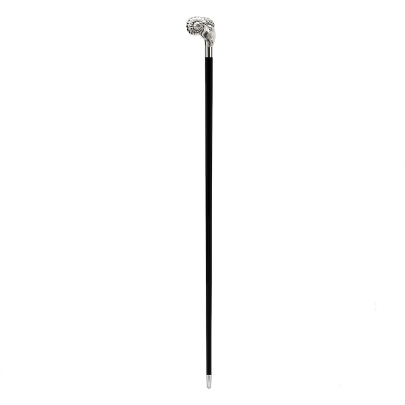 Silver Ram Walking Cane - Handmade Luxury Cane with Silver-Plated Handle & Polished Wood Shaft