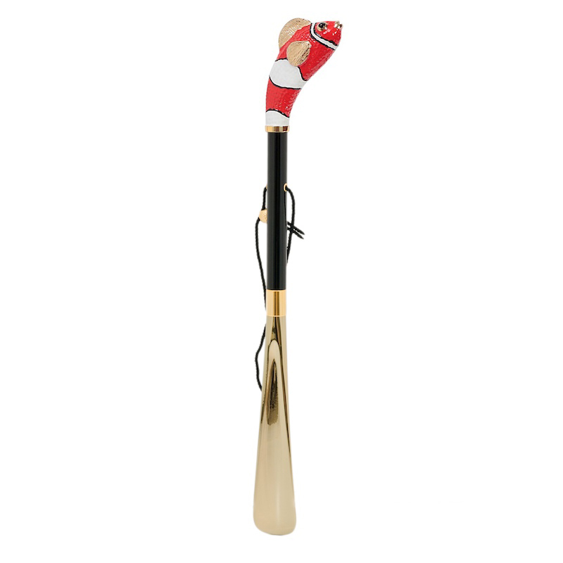 Red Fish Shoehorn – Handmade Italian Shoe Horn with Enameled Brass Handle & Wood Shaft