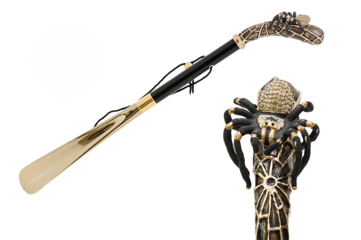 Luxury Shoehorn – Handmade Italian Swarovski Crystal Spider Handle | Elegant Wood Shaft