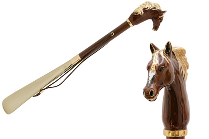 Enameled Brass Shoehorn – Handmade Italian Long Handled Horse Design Tool